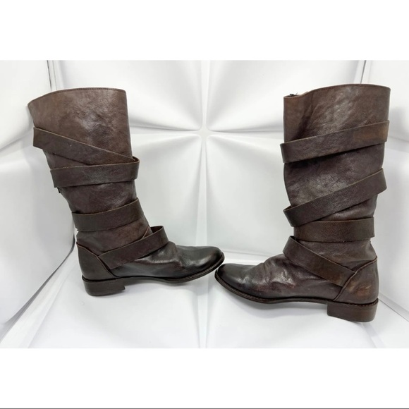 Rare LIMI Feu Feu Paris 34.5 Sz 5 Womens Brown Leather Buckle Stappy Boots Biker - Picture 7 of 11